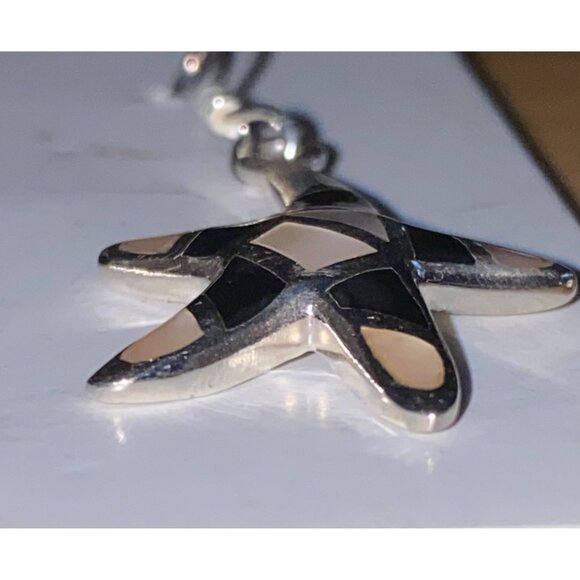 Starfish Sterling Silver & Onyx Inlay Dangle Earrings - Picture 5 of 8